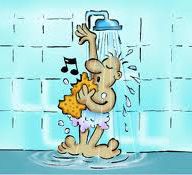 Tegning af en mand der tager et brusebad